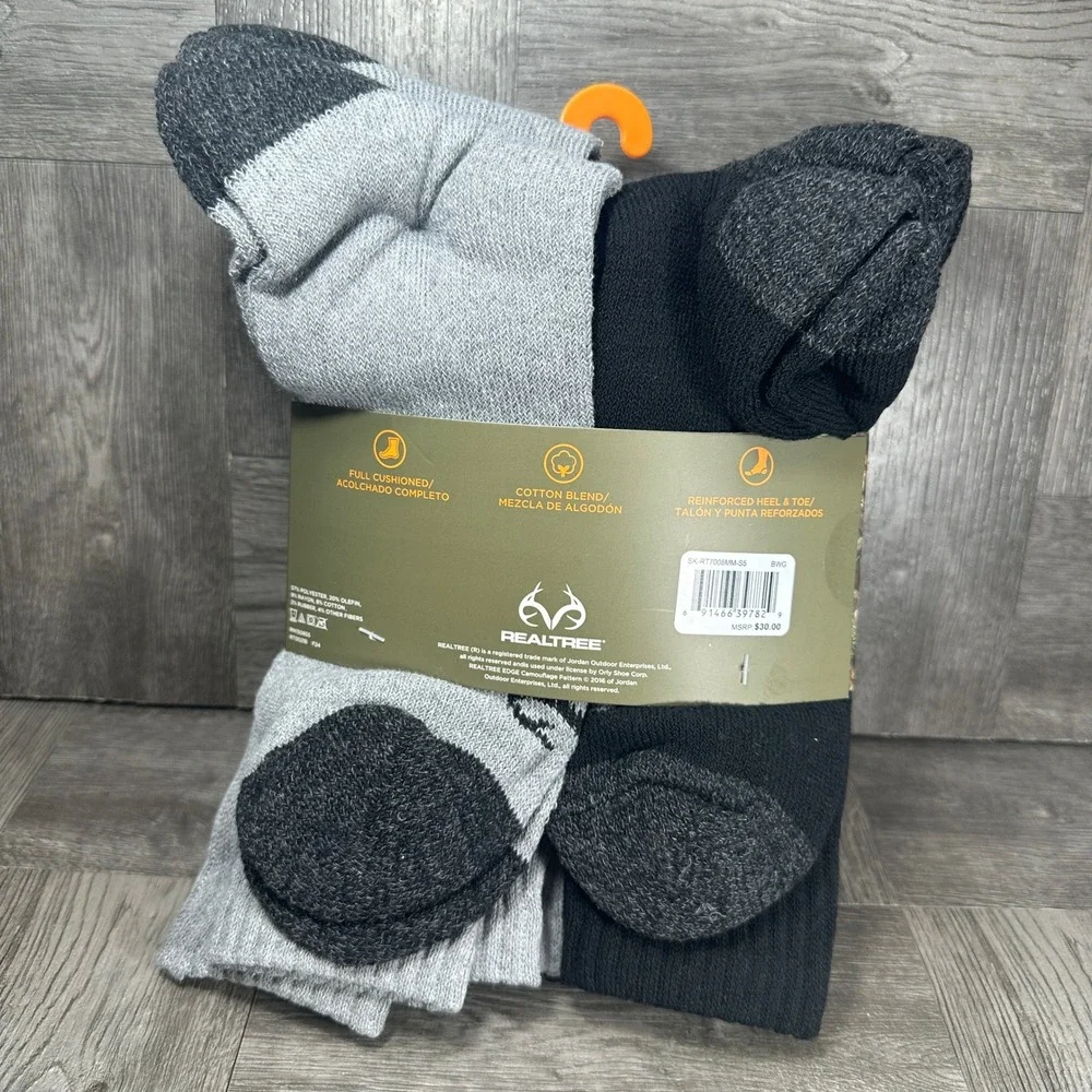 Realtree Socks Work Crew Mens 6-12 Black White Grey 10 Pack SK-RT7008MM-S5 NEW